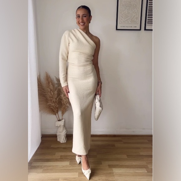 ZARA Elegant Cream One-Shoulder Dress XS - Picture 2 of 10